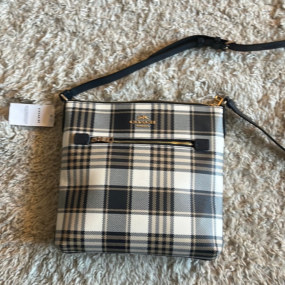BEAUTIFUL 🤩 - Midnight, Gold, Tan & Cream Aid Coach Rowan File Crossbody Purse